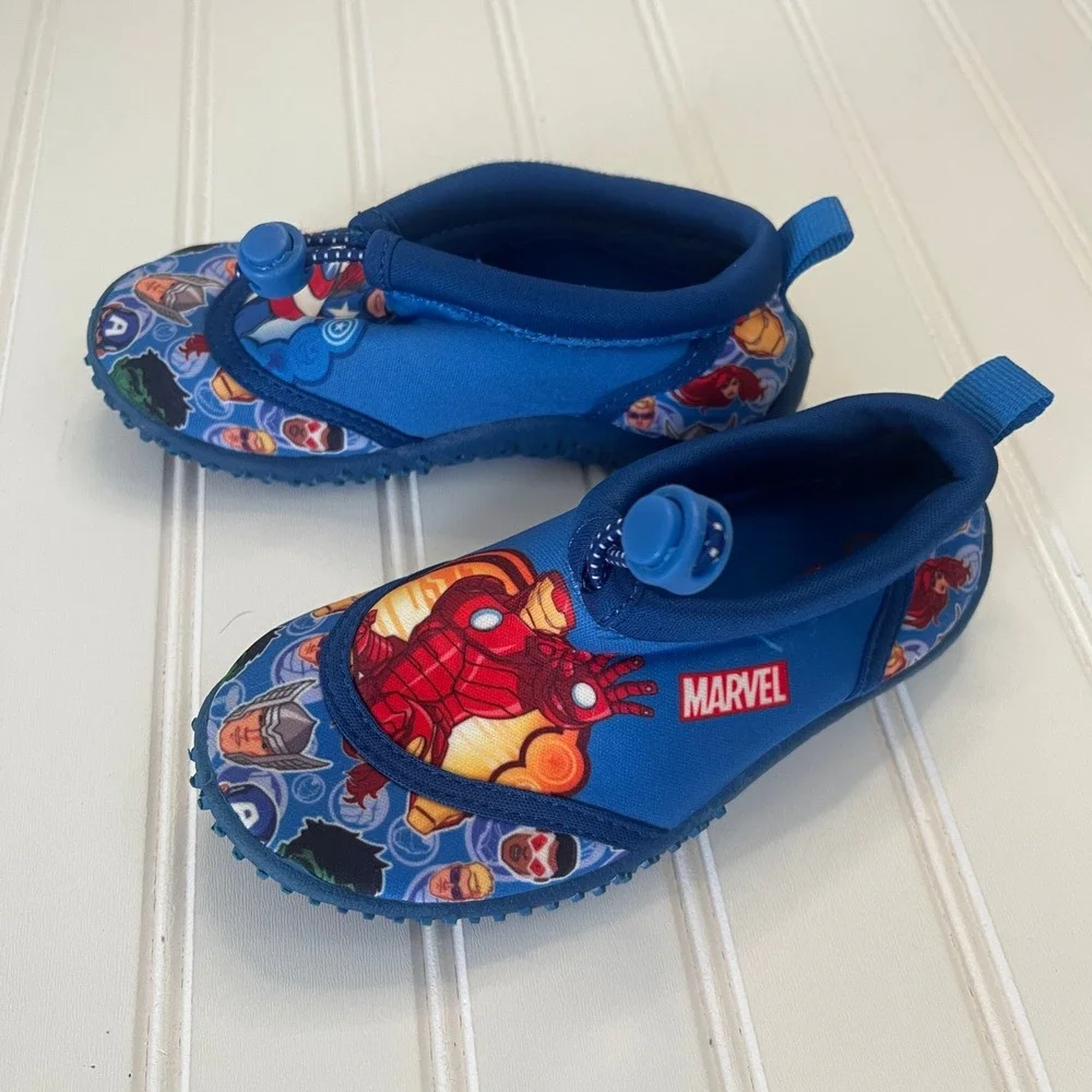 Marvel Avengers Kids Blue Water Shoes Iron Man Captain America Size 7/8‎ Slip On